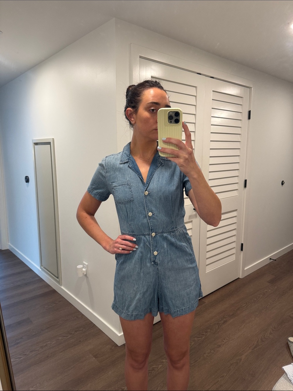 J. Crew Light Blue Denim Short-Sleeve Romper